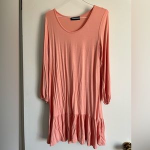 Iconic Luxe Round Neck Ruffled Hem Peach Mini Dress